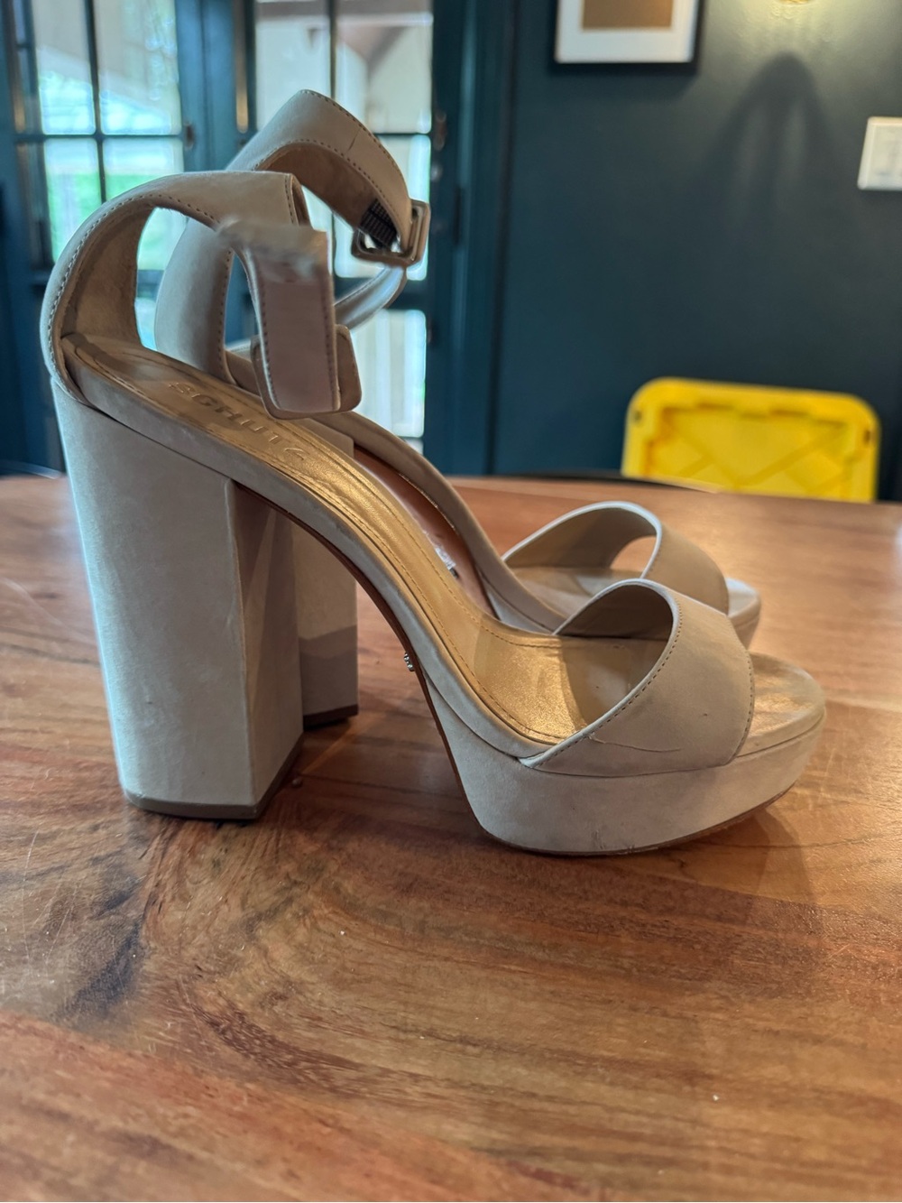 Shout Women's Beige Platform Block Heel Sandals with Ankle Strap